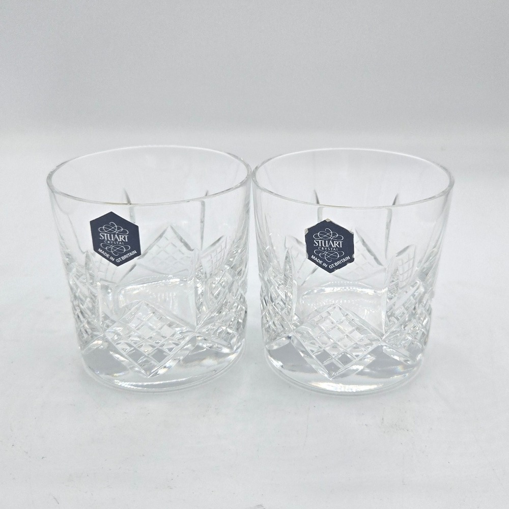 Crystal Whiskey Glasses Rocks Barware Tumblers Set Diamond‎ Cut Design, 2 Pieces